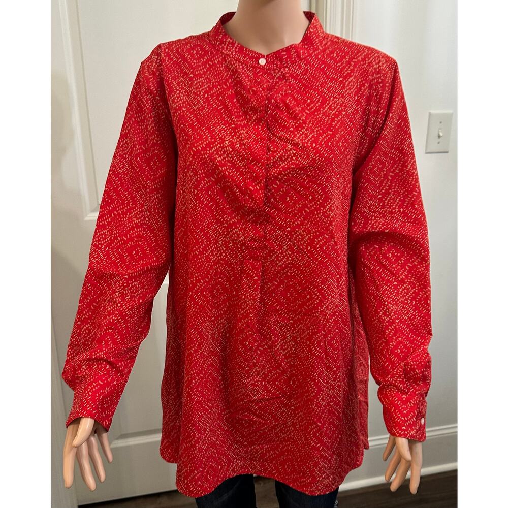 Ralph Lauren XL Red Tan Lightweight Blouse Long Sleeve Relax